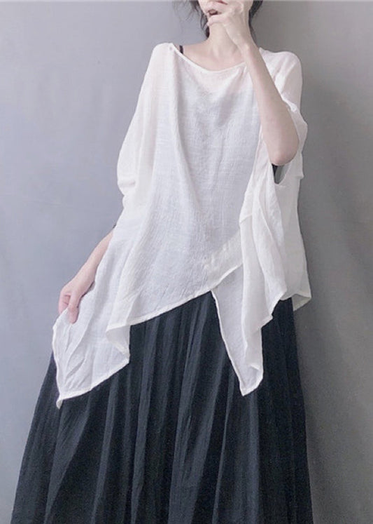 Top Summer White Plus Size Solid O-Neck FashionChic