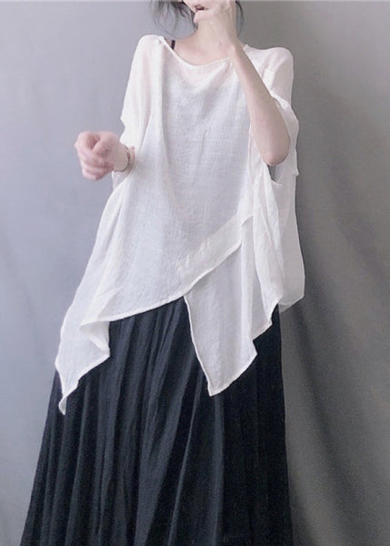 Top Summer White Plus Size Solid O-Neck FashionChic