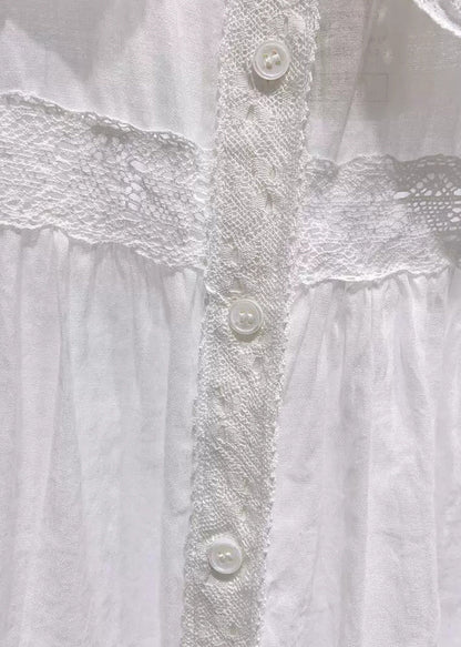 Collar Half Blouses White Pan Peter Cotton Sleeve Plus Size Lace FashionChic