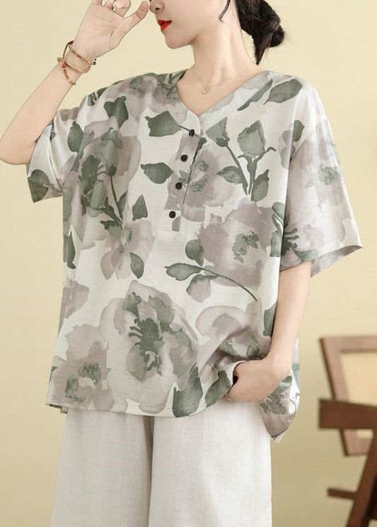 Summer Print T Size Button White Shirt Plus FashionChic