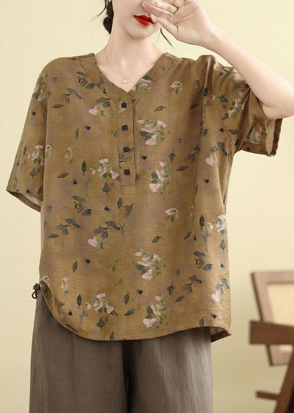 Summer Print T Size Button White Shirt Plus FashionChic