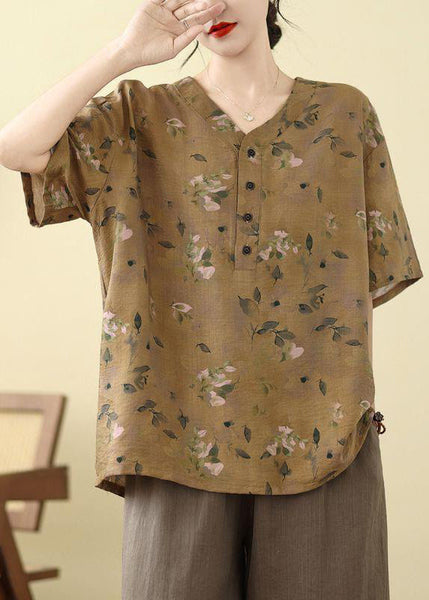 Summer Print T Size Button White Shirt Plus FashionChic