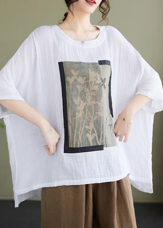 Cotton White Low Design High Bracelet Size Print Plus Blouses FashionChic