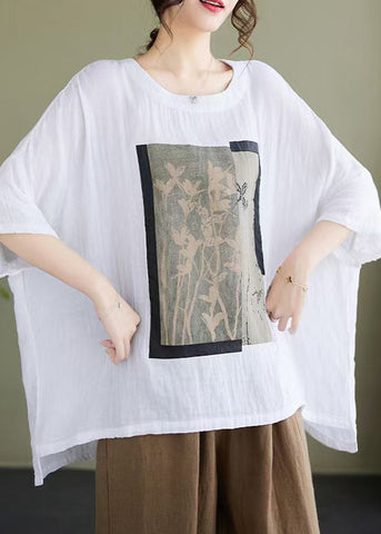 Cotton White Low Design High Bracelet Size Print Plus Blouses FashionChic