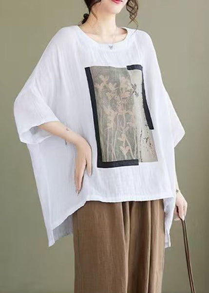 Cotton White Low Design High Bracelet Size Print Plus Blouses FashionChic