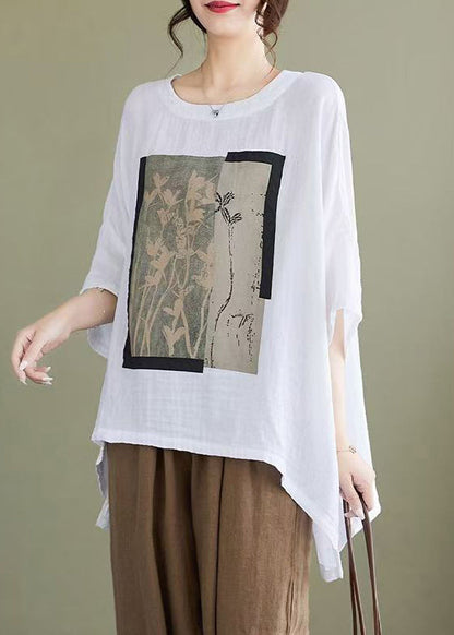 Cotton White Low Design High Bracelet Size Print Plus Blouses FashionChic