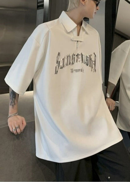 Sequins Men Size Plus Shirt Letter Cotton White Polo And FashionChic