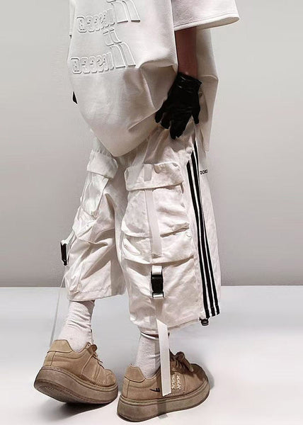 Size Shorts Plus Pockets White Cotton Men Summer Striped FashionChic