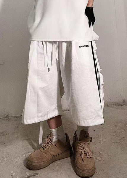 Size Shorts Plus Pockets White Cotton Men Summer Striped FashionChic