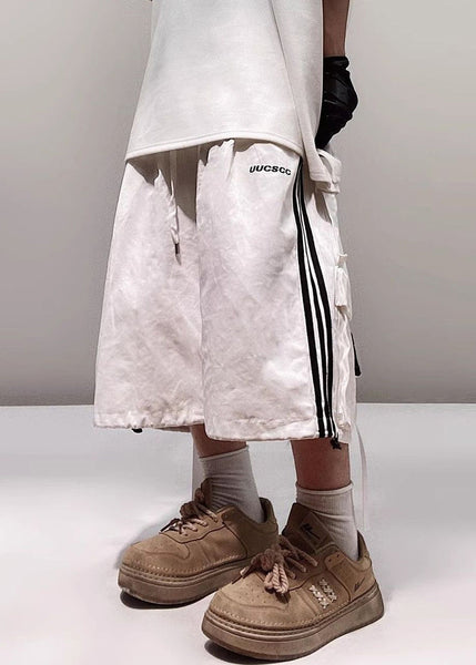 Size Shorts Plus Pockets White Cotton Men Summer Striped FashionChic