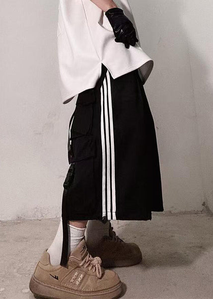 Size Shorts Plus Pockets White Cotton Men Summer Striped FashionChic