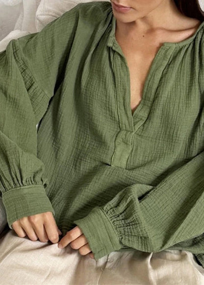 T Plus Neck Size V White Cotton Fall Patchwork Shirts FashionChic