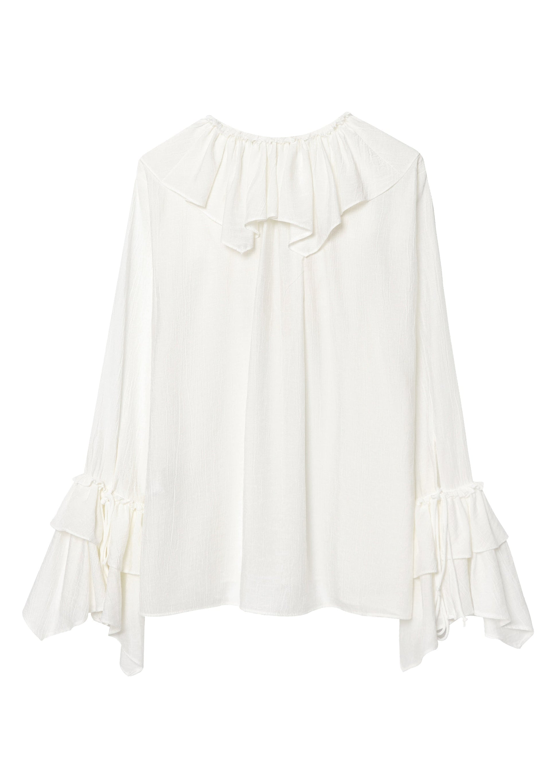 Neck Ruffled Top V Size Chiffon Patchwork White Plus Fall FashionChic