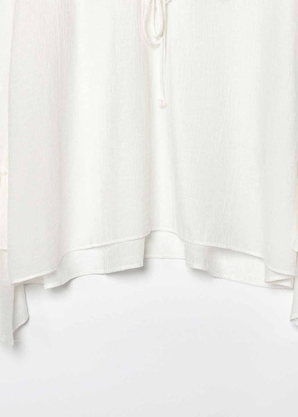 Neck Ruffled Top V Size Chiffon Patchwork White Plus Fall FashionChic