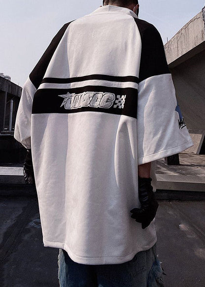 Print White Mens Zip Shirts Half Plus Cotton Up Sleeve Size T FashionChic