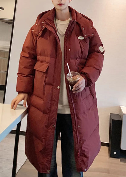 Plus Size Wine Red Hooded Pockets Men Long Parkas Winter RM007 ABC
