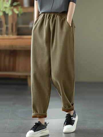 Plus Size Women Autumn Thicken Pure Color Harem Pants Ada Fashion