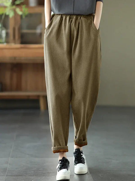 Plus Size Women Autumn Thicken Pure Color Harem Pants Ada Fashion