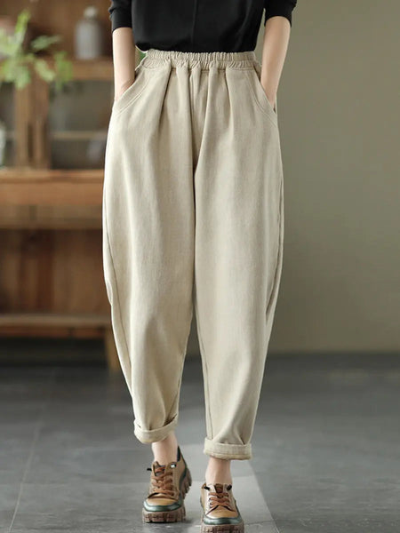 Plus Size Women Autumn Thicken Pure Color Harem Pants Ada Fashion