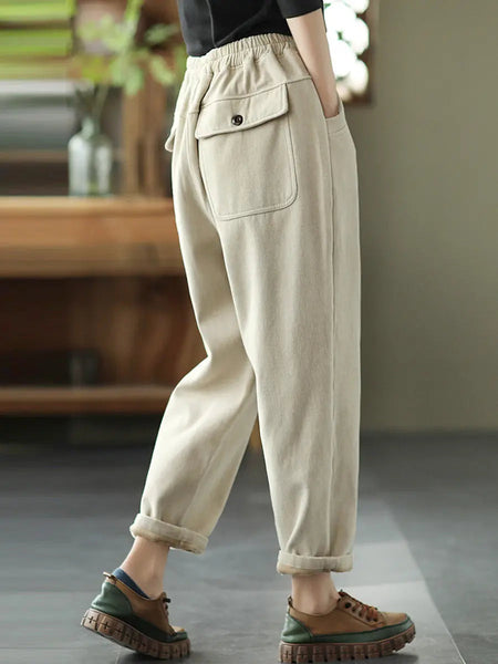 Plus Size Women Autumn Thicken Pure Color Harem Pants Ada Fashion