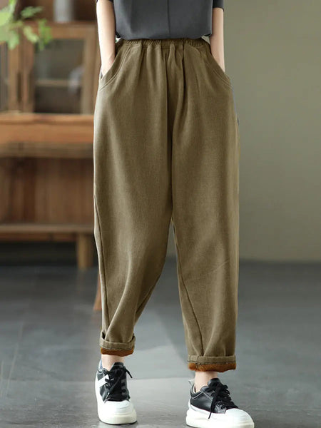 Plus Size Women Autumn Thicken Pure Color Harem Pants Ada Fashion