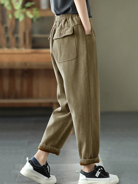 Plus Size Women Autumn Thicken Pure Color Harem Pants Ada Fashion