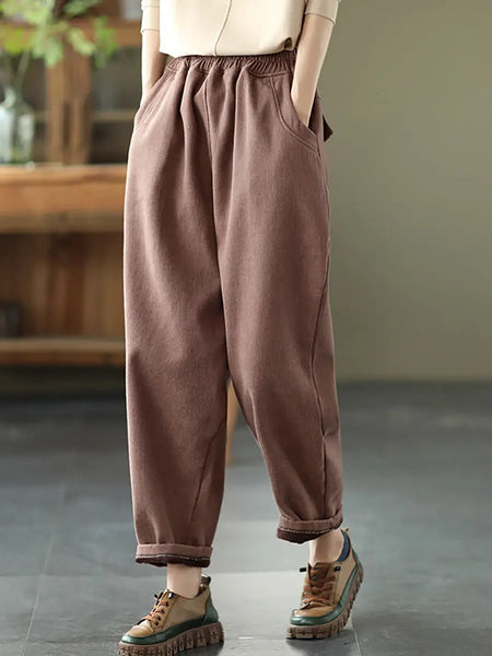 Plus Size Women Autumn Thicken Pure Color Harem Pants Ada Fashion