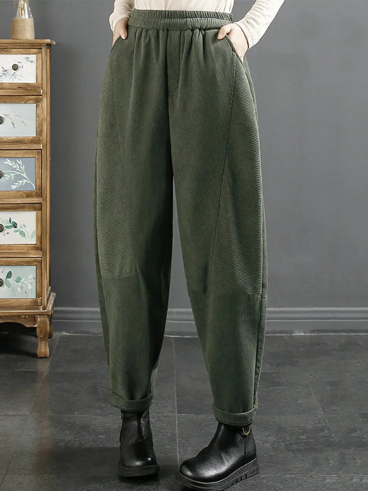 Plus Size Women Vintage Croduroy Plush Warm Harem Pants Ada Fashion