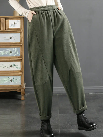 Plus Size Women Vintage Croduroy Plush Warm Harem Pants Ada Fashion