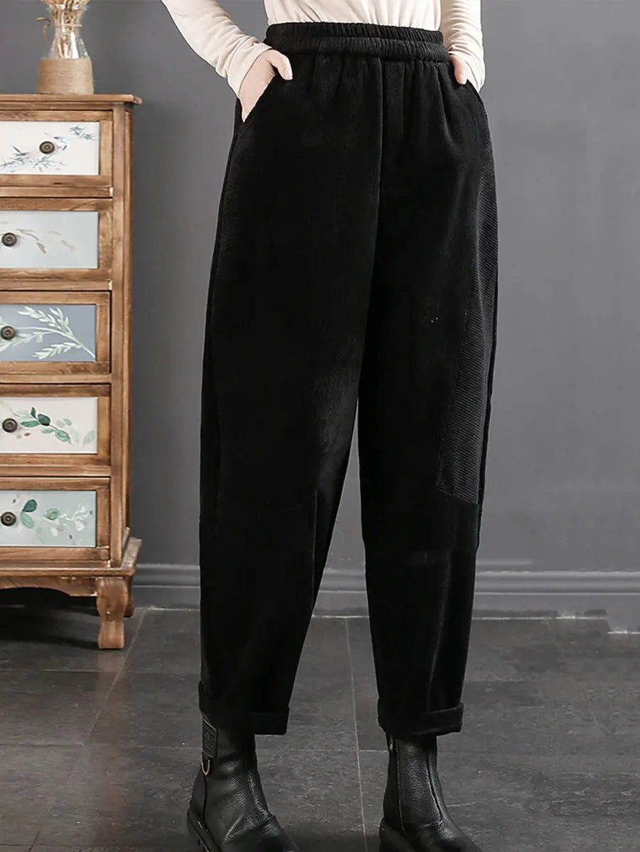 Plus Size Women Vintage Croduroy Plush Warm Harem Pants Ada Fashion