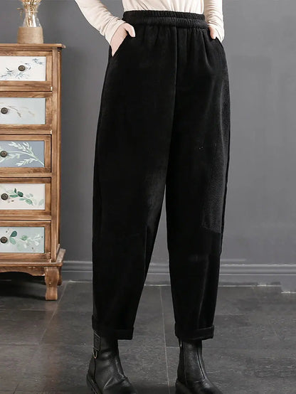 Plus Size Women Vintage Croduroy Plush Warm Harem Pants Ada Fashion