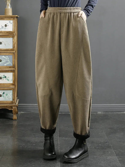 Plus Size Women Vintage Croduroy Plush Warm Harem Pants Ada Fashion