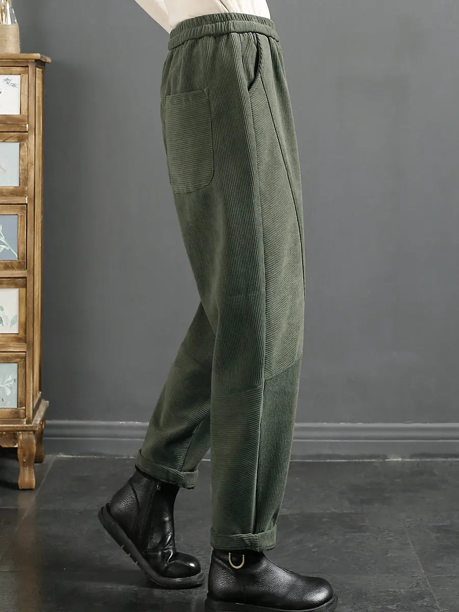 Plus Size Women Vintage Croduroy Plush Warm Harem Pants Ada Fashion