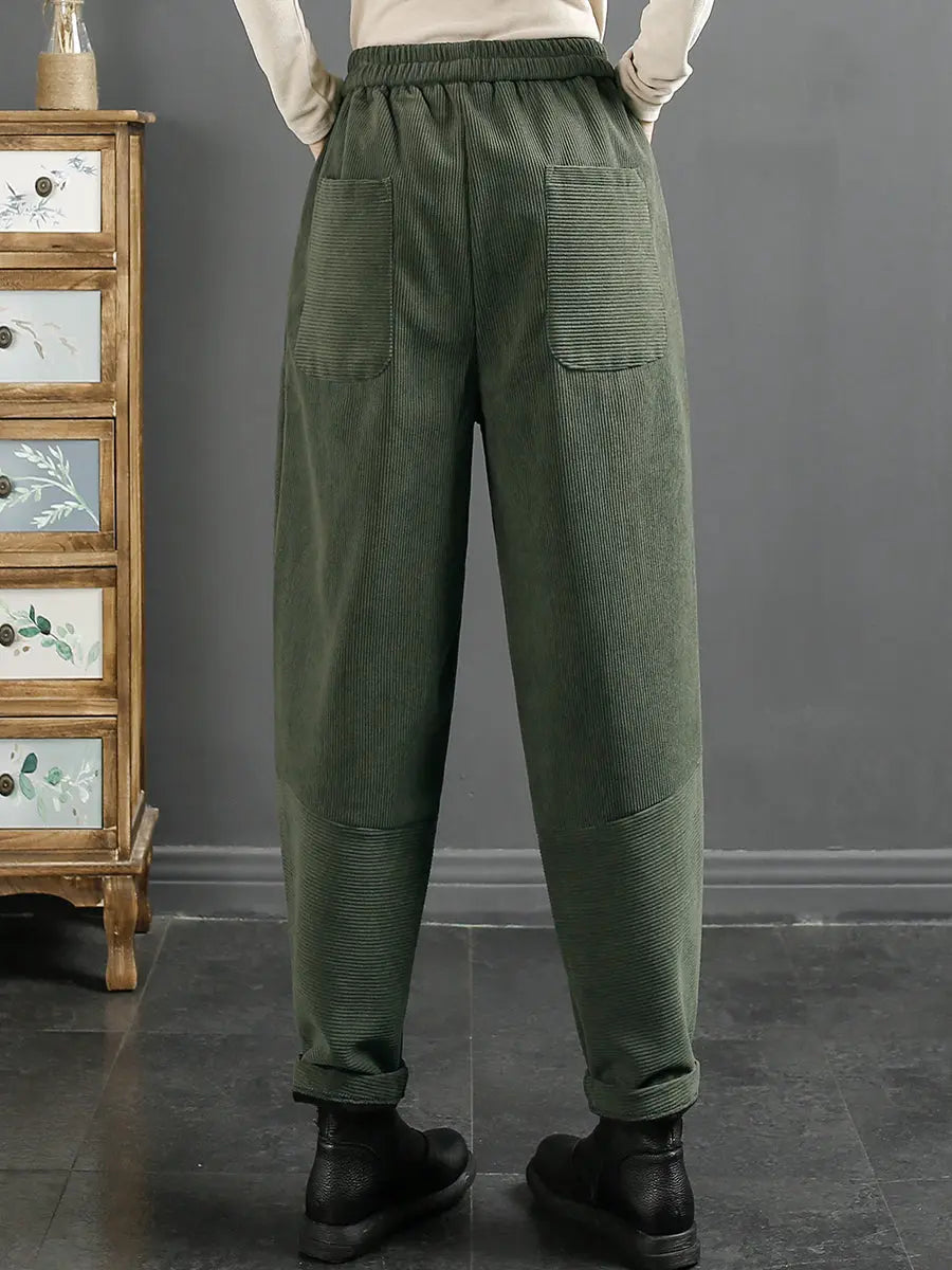 Plus Size Women Vintage Croduroy Plush Warm Harem Pants Ada Fashion