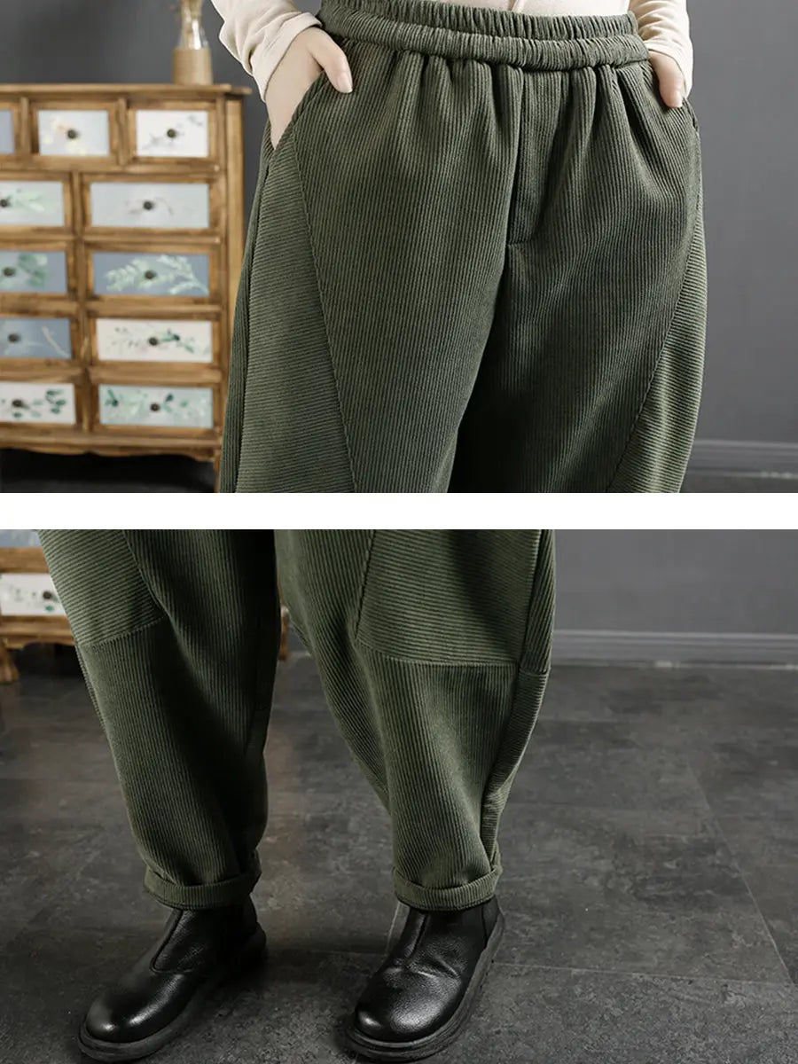 Plus Size Women Vintage Croduroy Plush Warm Harem Pants Ada Fashion