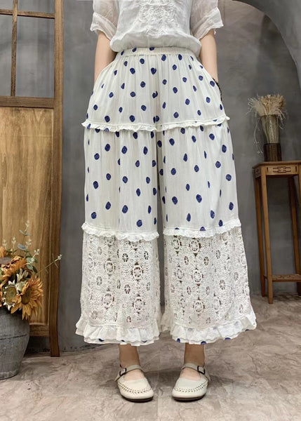 Plus Size Yellow Dot Print Ruffled Patchwork Elastic Waist Crop Wide Leg Pants VV067 HS-CPTS240627