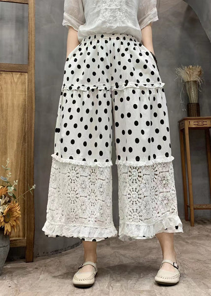 Plus Size Yellow Dot Print Ruffled Patchwork Elastic Waist Crop Wide Leg Pants VV067 HS-CPTS240627
