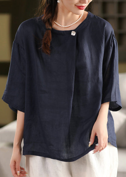 Size Summer Blouse Yellow Linen Neck O Top Plus FashionChic