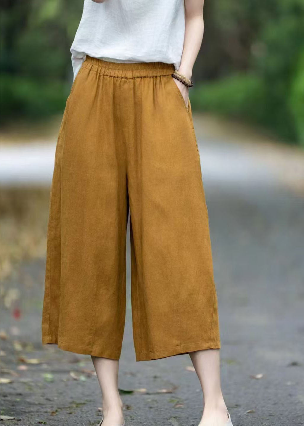 Linen Size Pants Summer Pockets Yellow Plus Oversized FashionChic