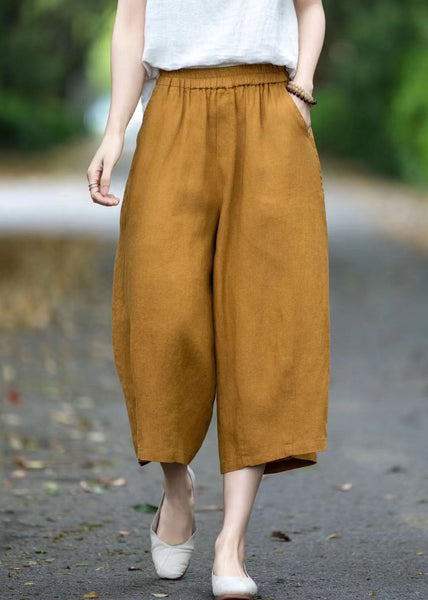 Linen Size Pants Summer Pockets Yellow Plus Oversized FashionChic