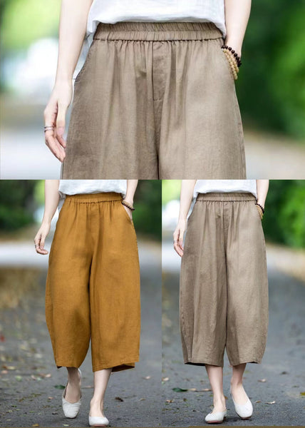 Linen Size Pants Summer Pockets Yellow Plus Oversized FashionChic