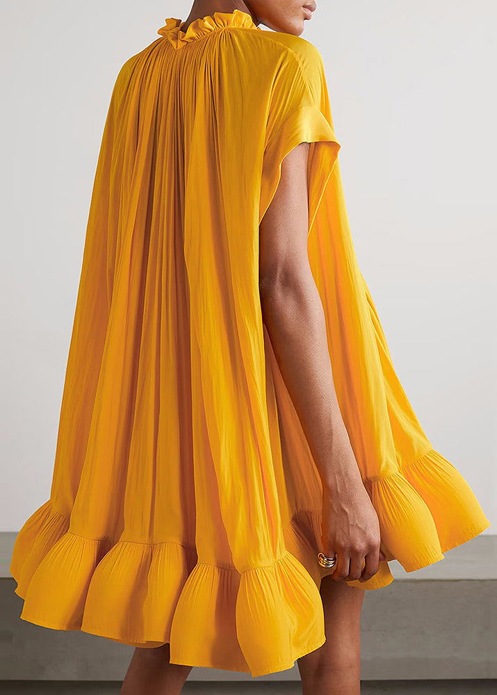 Lace Size Mini Up Summer Ruffled Yellow Plus Dress FashionChic