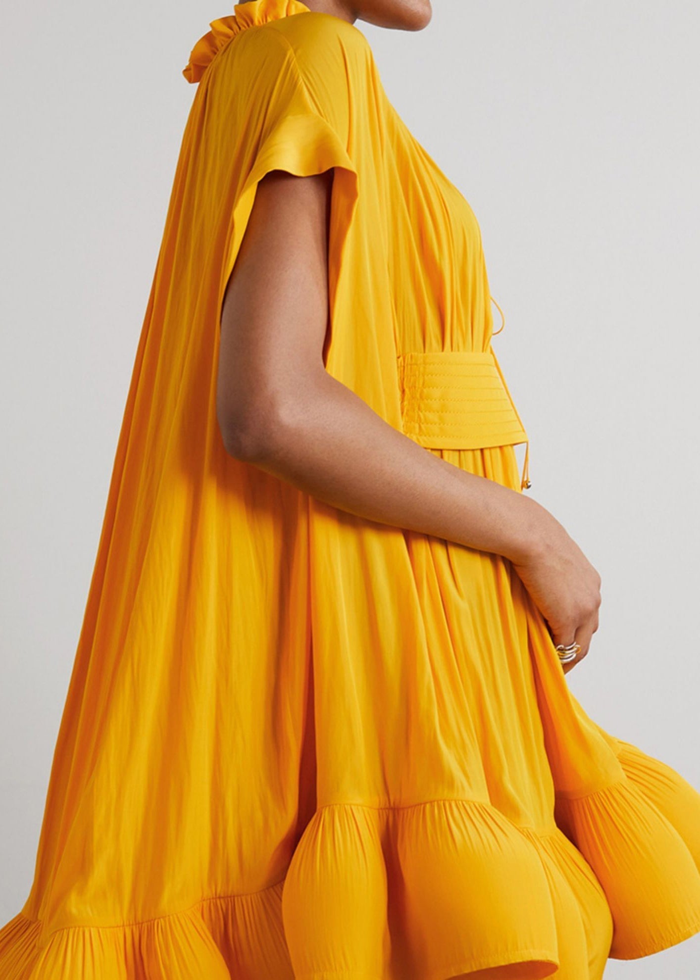 Lace Size Mini Up Summer Ruffled Yellow Plus Dress FashionChic