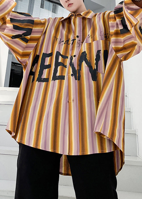 High Shirt Design Yellow Low Plus Letter Striped Men Cotton Size FashionChic