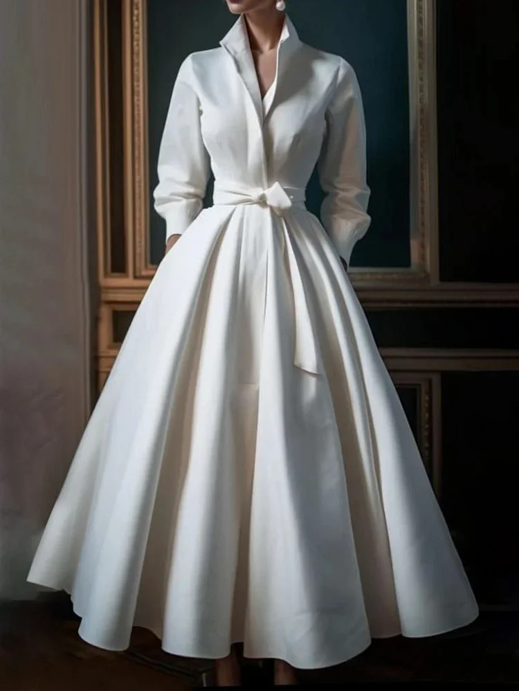 Plus Size Simple Solid Color Stand Collar Midi Shirt Dress QB033 GSK-241025