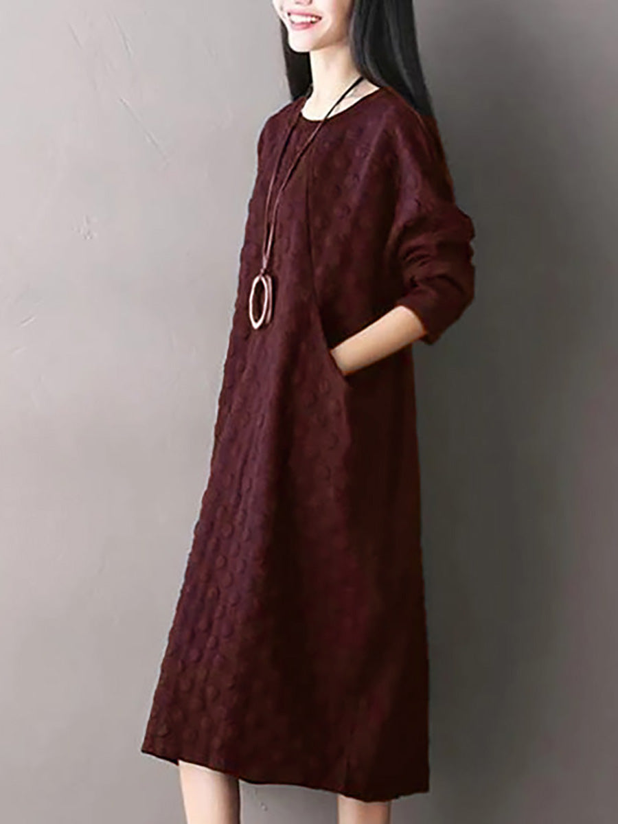 Plus Size Polka Dot Stretch Cotton Long Sleeve Dress AV1044 Genistyle Shop