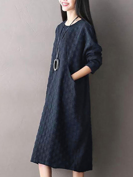 Plus Size Polka Dot Stretch Cotton Long Sleeve Dress AV1044 Genistyle Shop