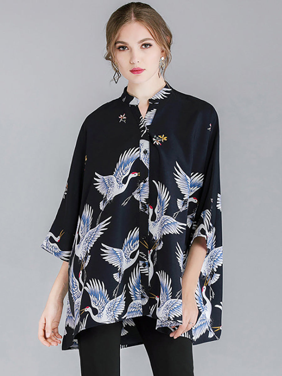 Plus Size Women Fashion Animal Prints Loose Shirt RR1063 Buykud