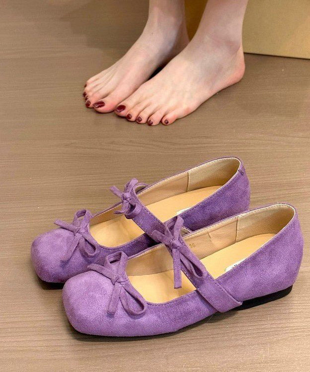 Splicing Bow Shoes Purple Wedge Suede French FashionChic