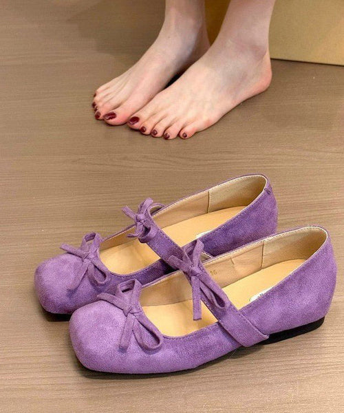 Splicing Bow Shoes Purple Wedge Suede French FashionChic